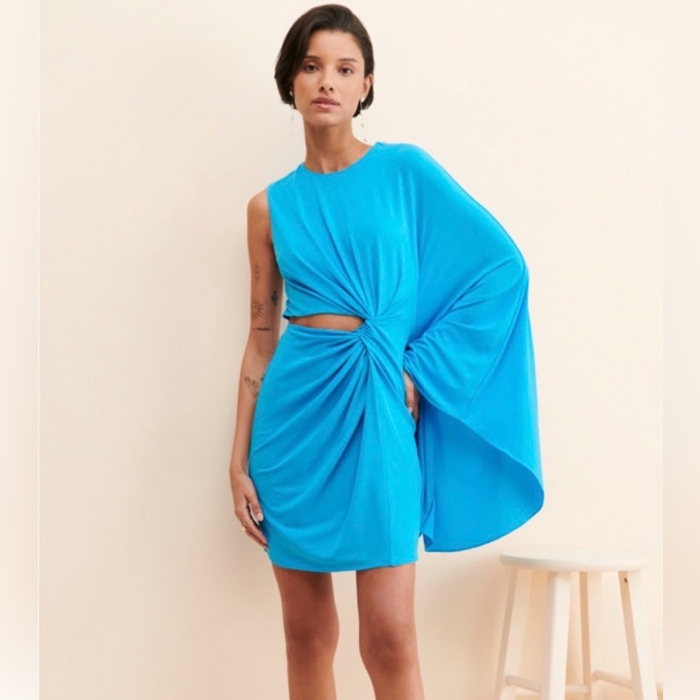 Halston Heritage One Shoulder Dress in Vibrant AZURE Blue 4